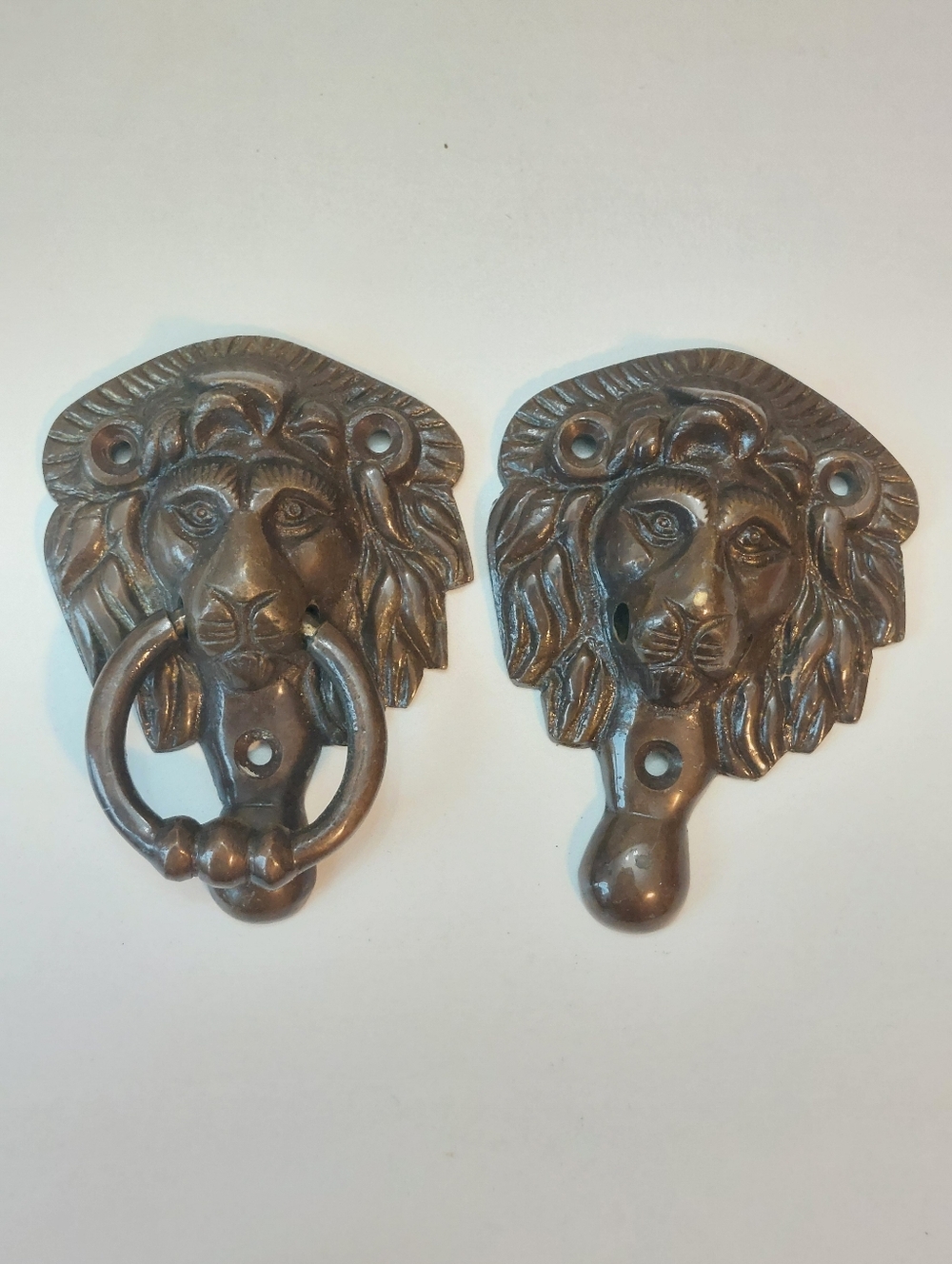 VTG Antique reclaimed Lions Head Door knocker or drawer pulls brass
